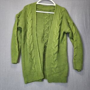 Cable Knit Open Front Cardigan Medium/Large Green Granny Grandma Capsule Grunge